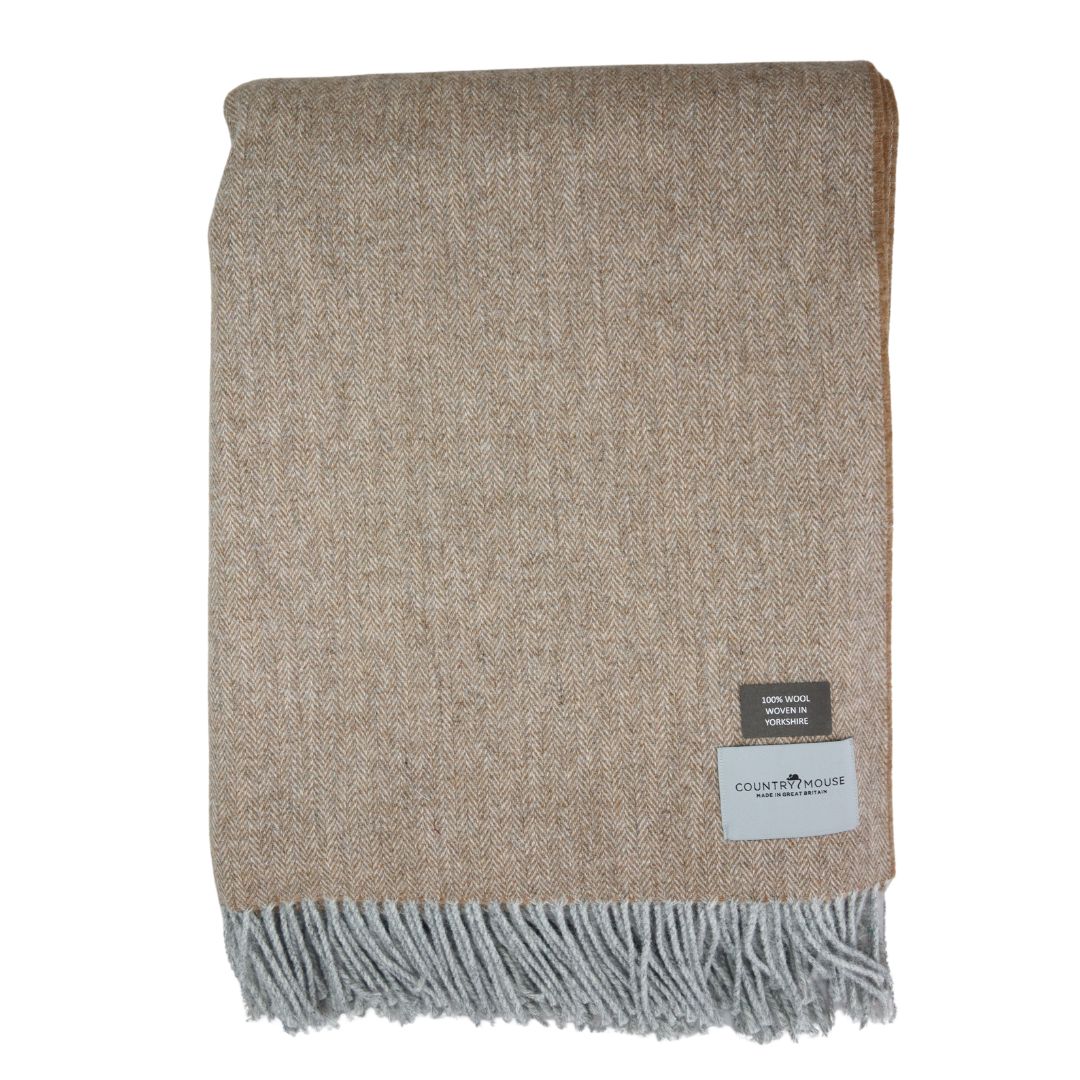 oat recycled herringbone wool throw