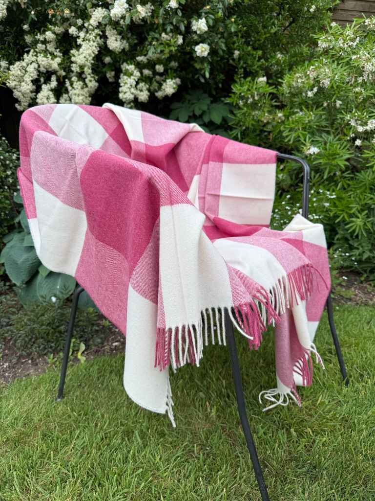 Pink Check Merino Wool Throw Summer