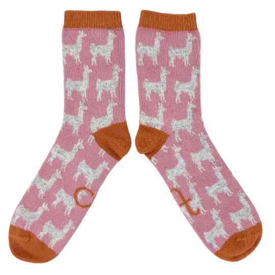 pink lambswool llama socks