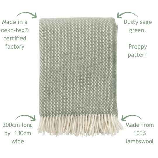 Preppy dusty green lambswool throw with features