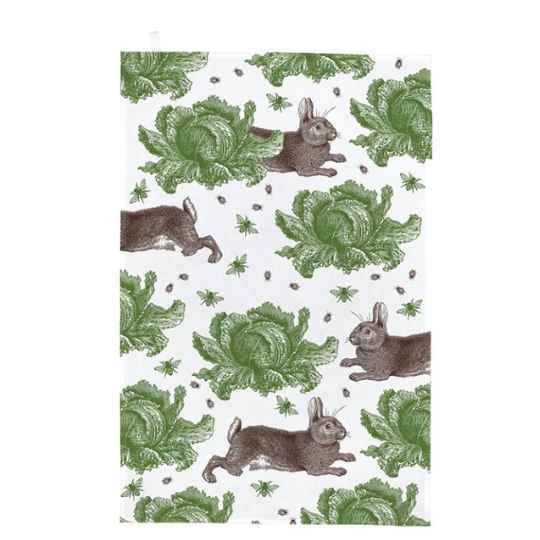 Rabbits and cabbages Tea Towel