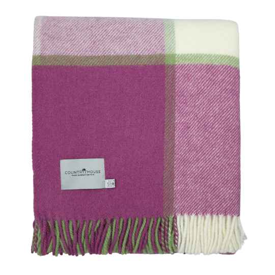 raspberry block check pure new wool throw