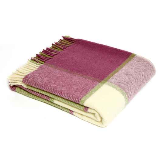 raspberry block check pure new wool blanket throw