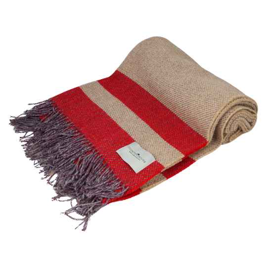 red and sand stripe recycled wool throw