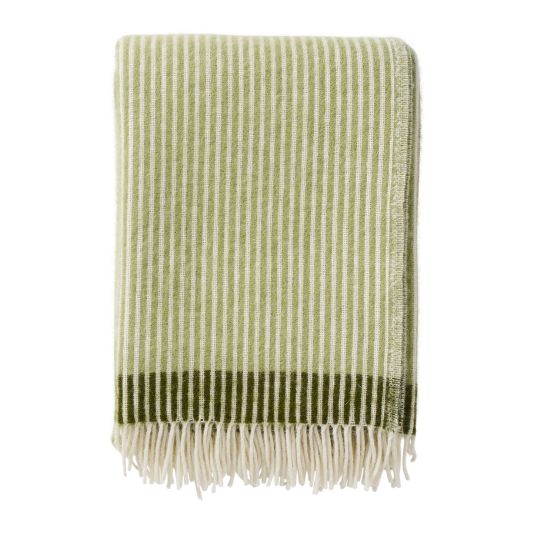 rib green wool throw with stripes on a white background