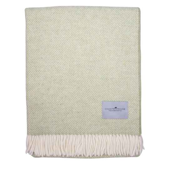 sage green herringbone merino wool throw