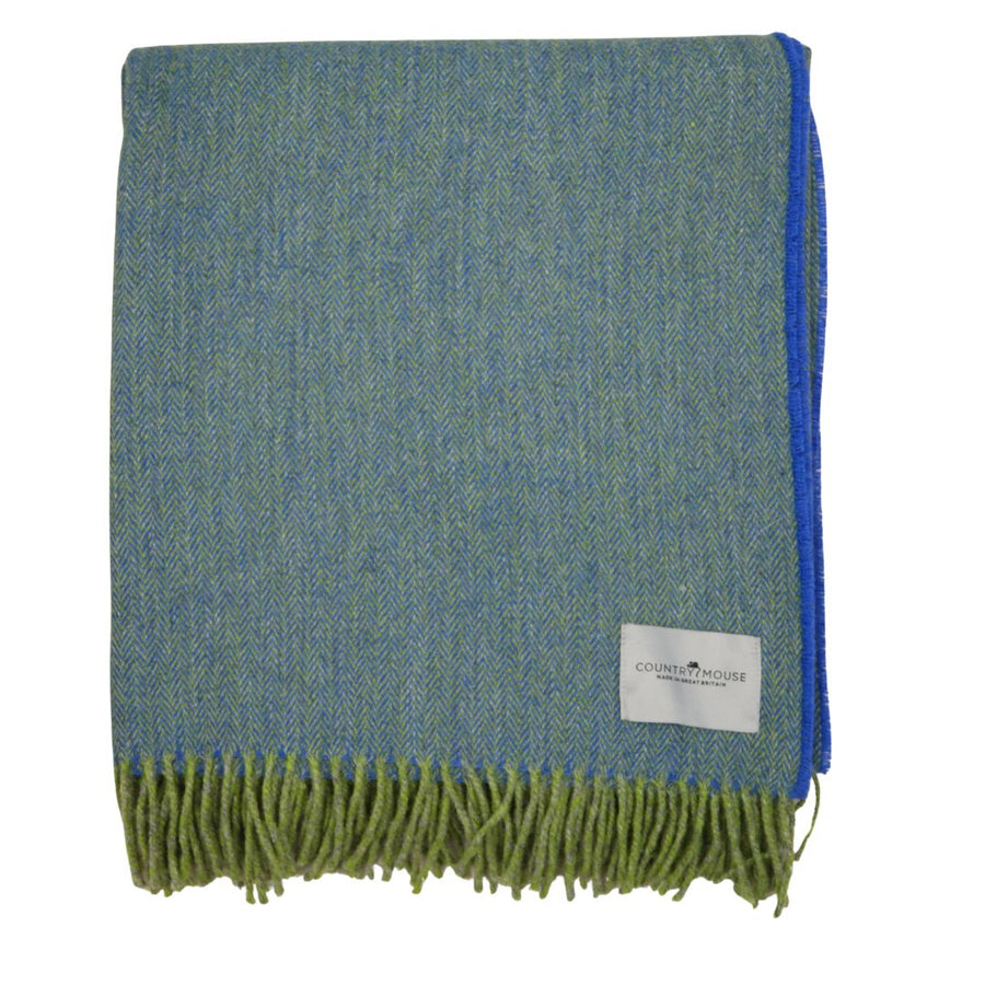 sky blue and lime herringbone wool throw