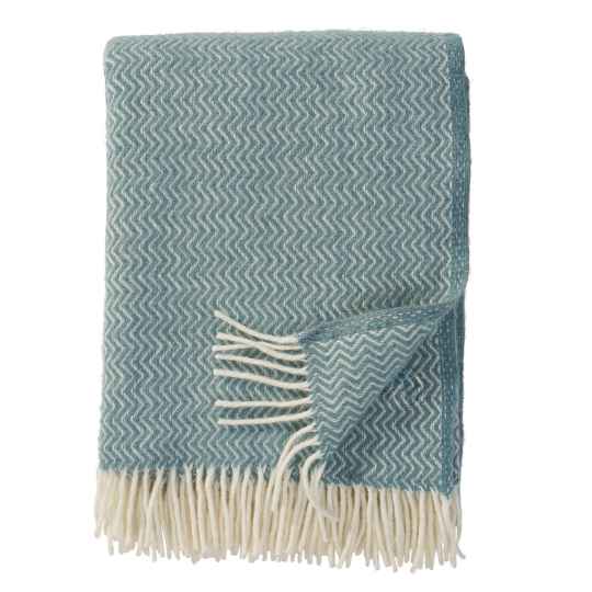 sorbet silky blue lambswool throw showing a chevron pattern against a white background