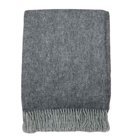 steel grey herringbone wool throw