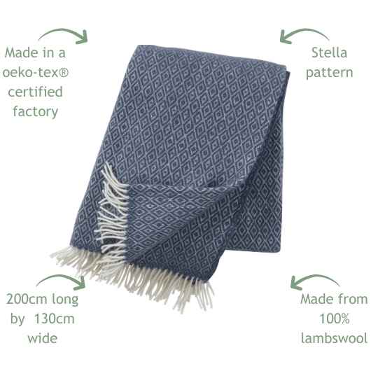 stella smokey blue wool throw features