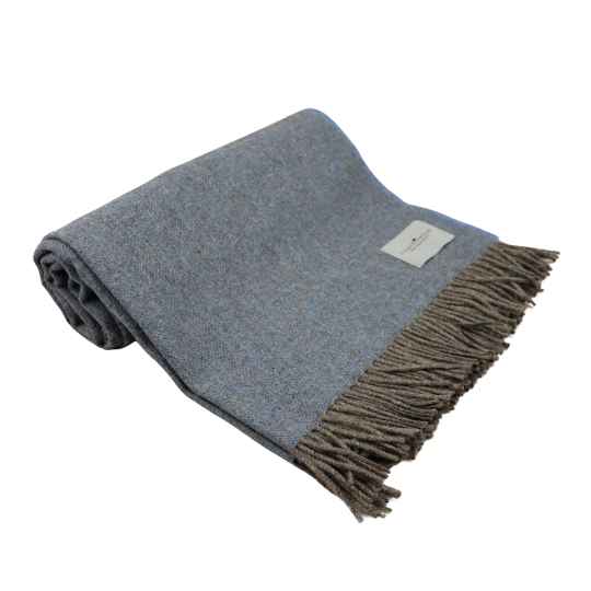 country mouse stormy skies blue recycled wool throw rolled up