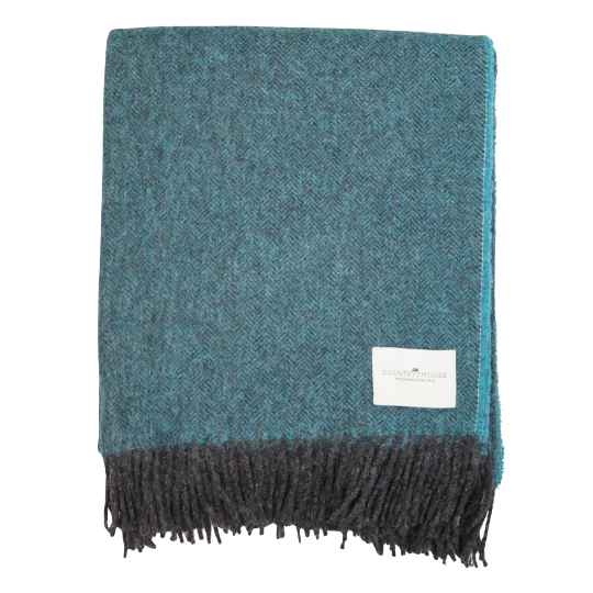 teal herringbone recycled wool throw