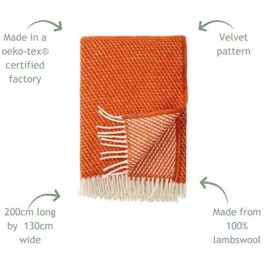 Velvet Rust Wool Throw Features