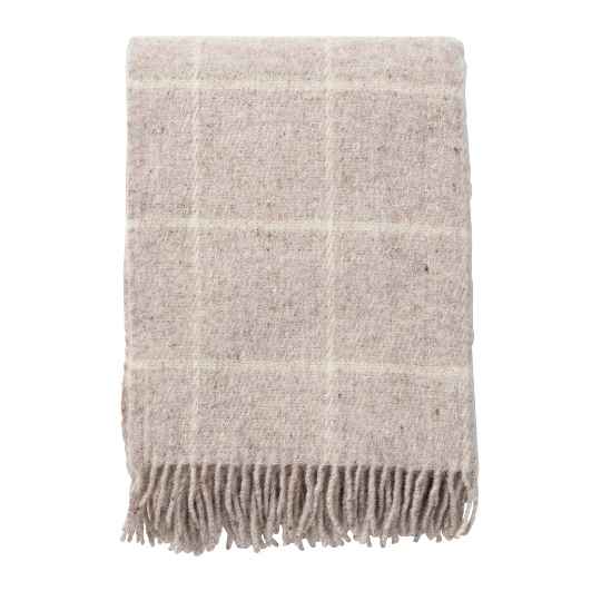 Plaid  beige blanket with fringes on a white background