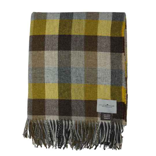 yellow and camel check wool throw