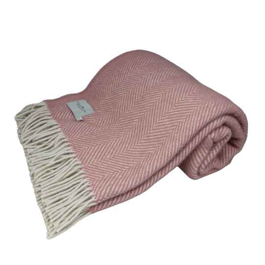 dusky pink herringbone pure new wool blanket