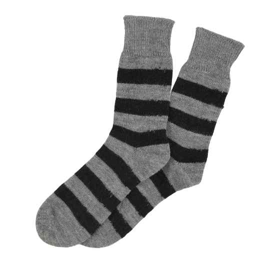 Grey and Black stripe alpaca socks open