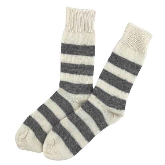 Cream and grey stripe Alpaca everyday socks open