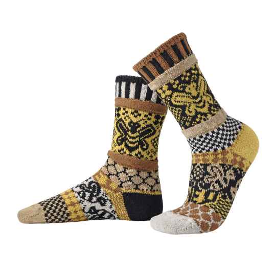 Honey bee solmate socks on feet